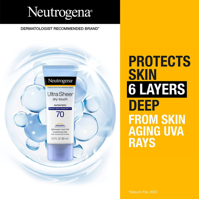 Neutrogena Ultra Sheer Dry-Touch Sunscreen Lotion, SPF 70 Face Sunblock, 3 fl oz