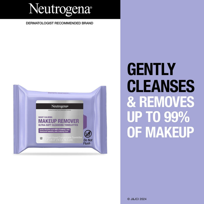 Neutrogena Makeup Remover Night Calming Wipes & Face Cleansing Towelettes, 25 Ct, 2 pack