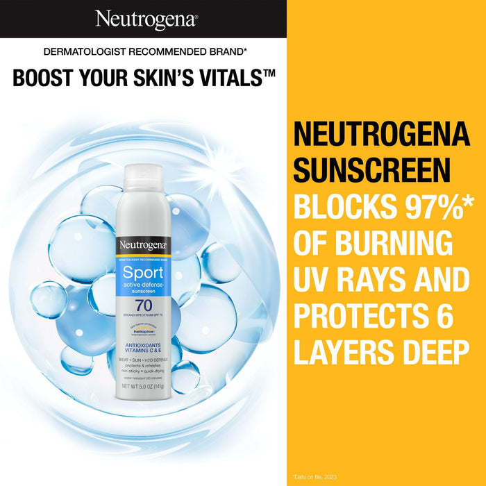 Neutrogena Sport Active Defense SPF 70 Sunscreen Spray, 5.0 oz