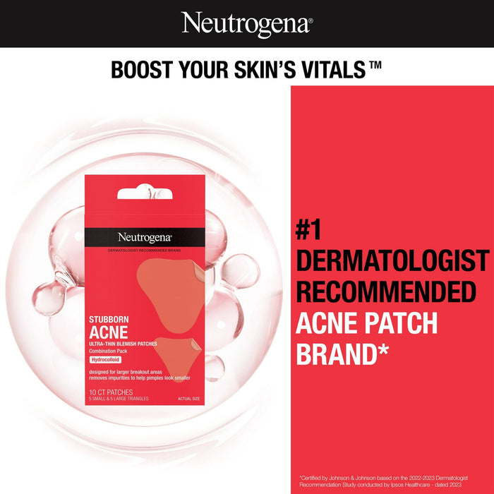 Neutrogena Stubborn Acne Treatment, Blemish Patches, Small and Large, 10 count