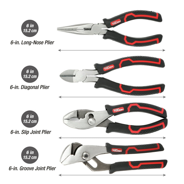 Hyper Tough 4-Piece Plier Set with Ergonomic Soft-Grip Handles, Model 42640