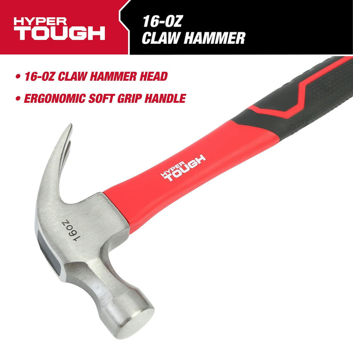 Hyper Tough 16-Ounce Claw Hammer with Fiberglass Handle, 2124V