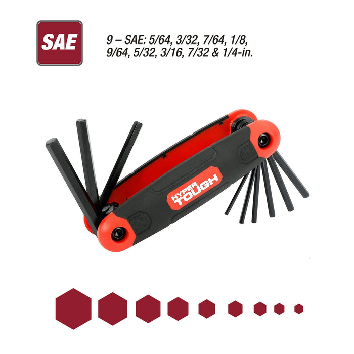 Hyper Tough 3-Pack Folding Hex Key Set with SAE, Metric, and Star, Model 1272V