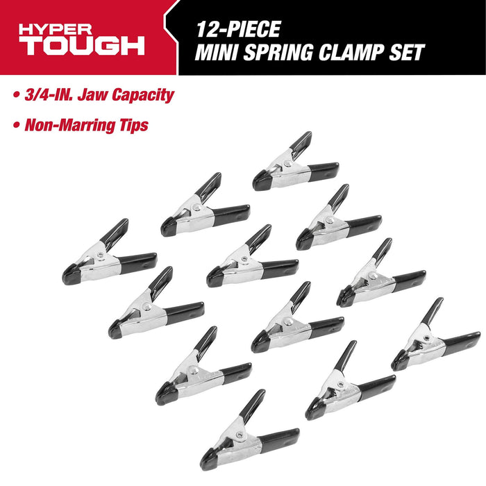 Hyper Tough 12-Piece Mini Metal Spring Clamp Set