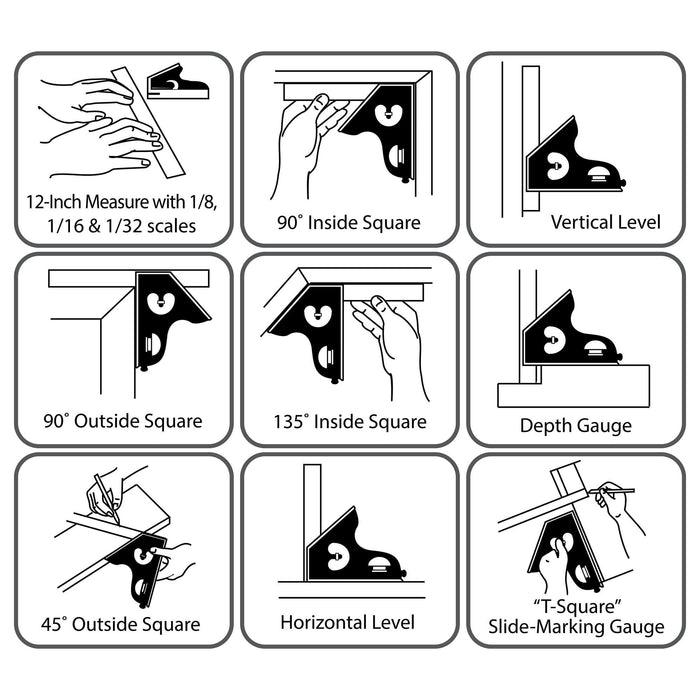 Hyper Tough 12-Inch Combination Square with Bubble Level