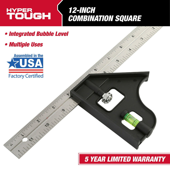 Hyper Tough 12-Inch Combination Square with Bubble Level