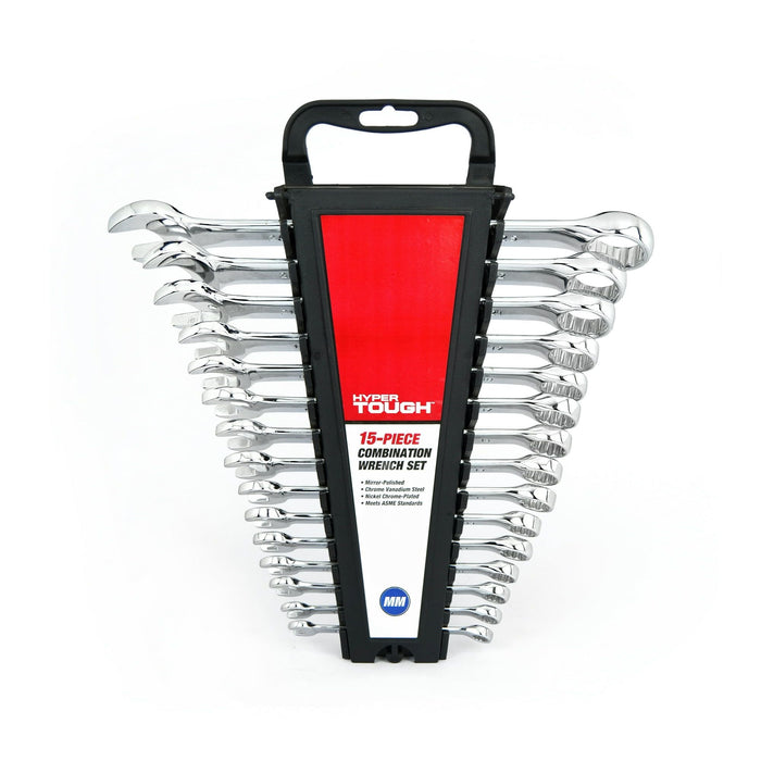 Hyper Tough 15-Piece Combination Wrench Set, Metric