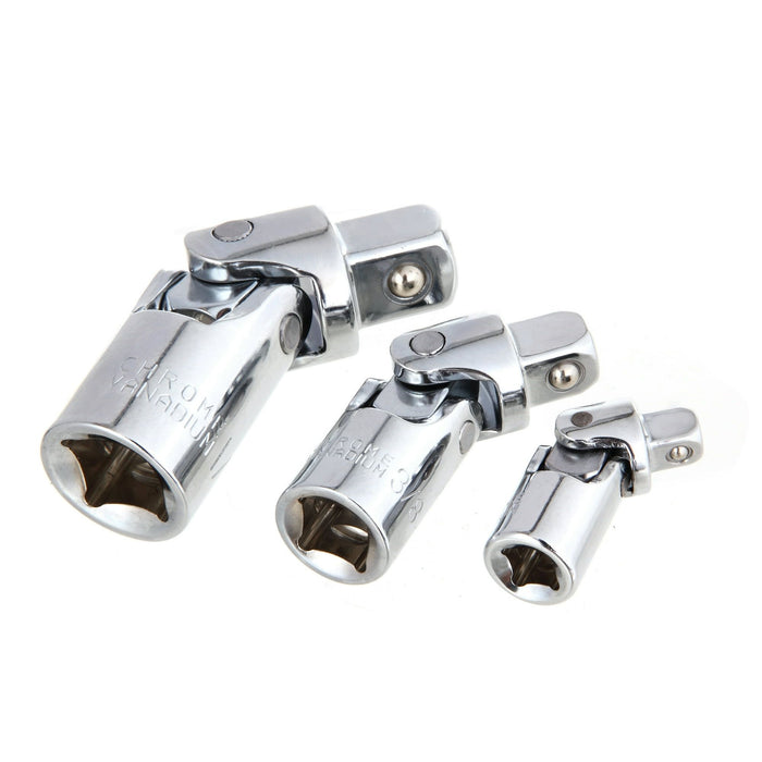 Hyper Tough 3 Piece 1/4, 3/8, and 1/2 inch Universal Joint Socket Set CRV 8UC0004A, New Condition