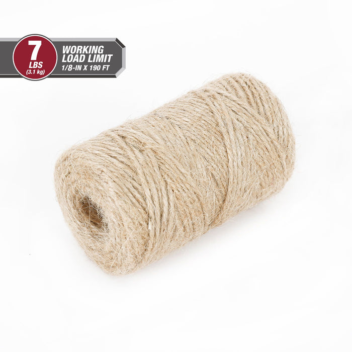 Hyper Tough 190' Jute Twine Natural, Biodegradable, 7 lb Working Load Limit, Brown, Rope