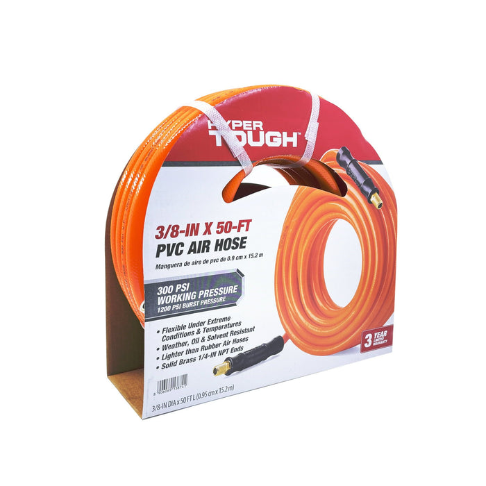 Hyper Tough 3/8" x 50" PVC Air Hose With 1/4 Inch NPT Hose Threads - Most Lightest & Dependable Hose