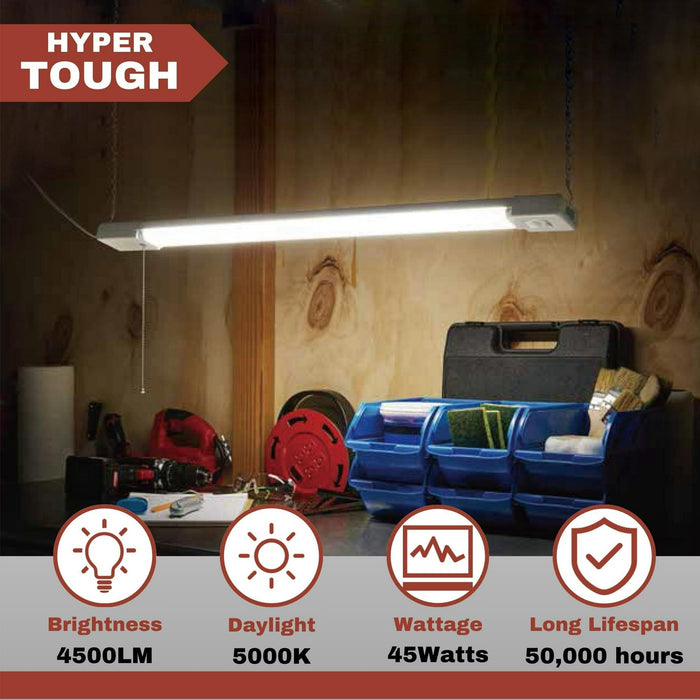 Hyper Tough 3-FT 4500-Lumen Integrated LED Shop Light, Slim Design, Linkable and Motion Sensor, 1PK