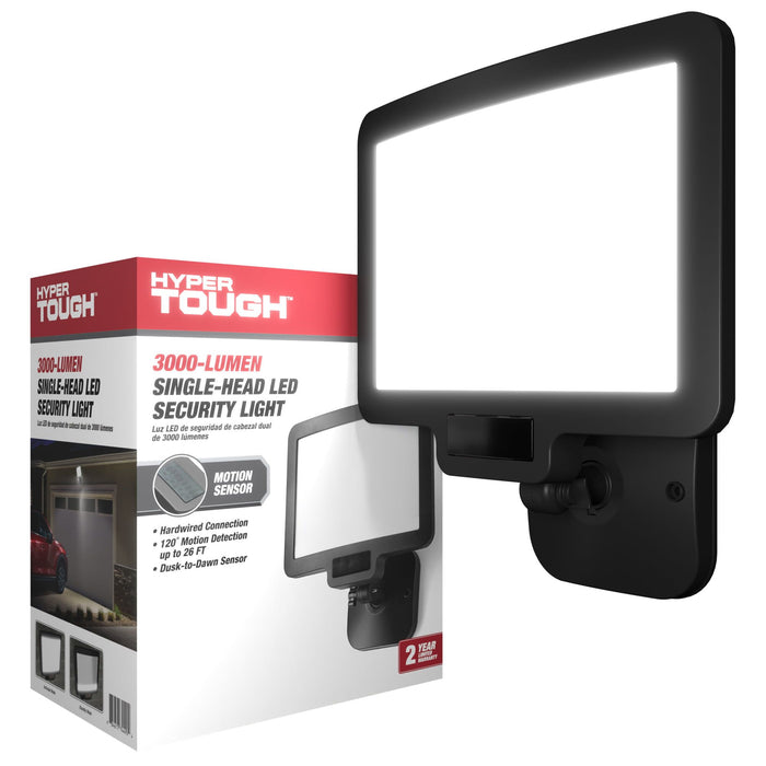 Hyper Tough 3000 Lumen LED Flood Light 120-Degree Motion Sensor in Black Finish, Hardwired 102-Degree Beam Spread