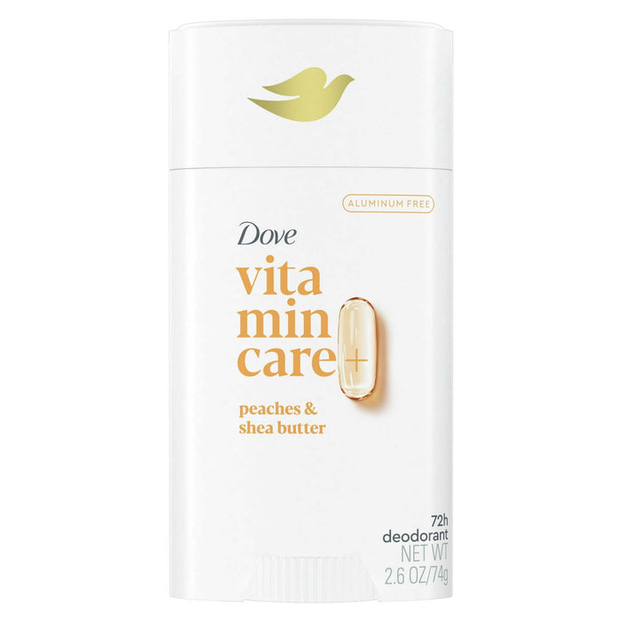 Dove VitaminCare+ No White Marks Women's Deodorant Stick Peaches & Shea Butter Aluminum Free, 2.6 oz