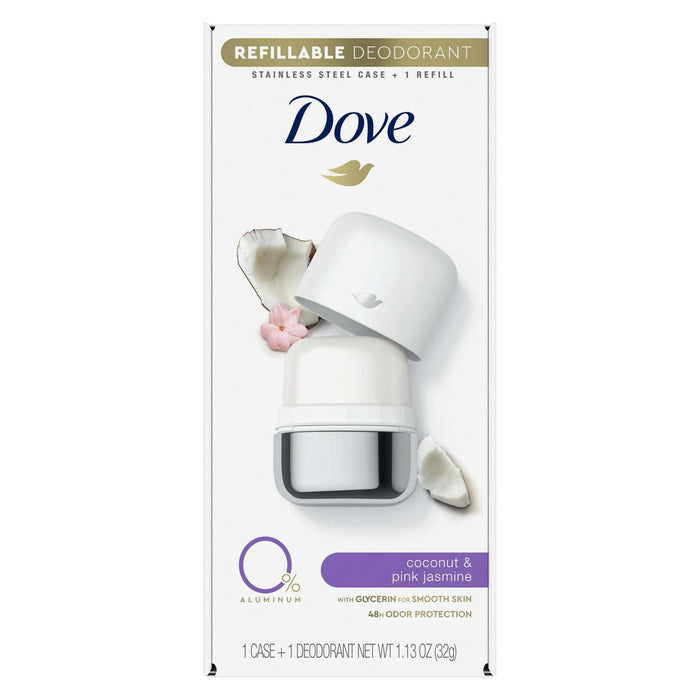 Dove 0% Aluminum Women's Deodorant Refill, Coconut and Pink Jasmine, 1.13 oz