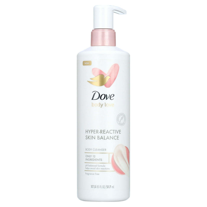 Dove Body Love Hyper Reactive Skin Balance Daily Use Women's Body Wash, Fragrance Free, 17.5 fl oz