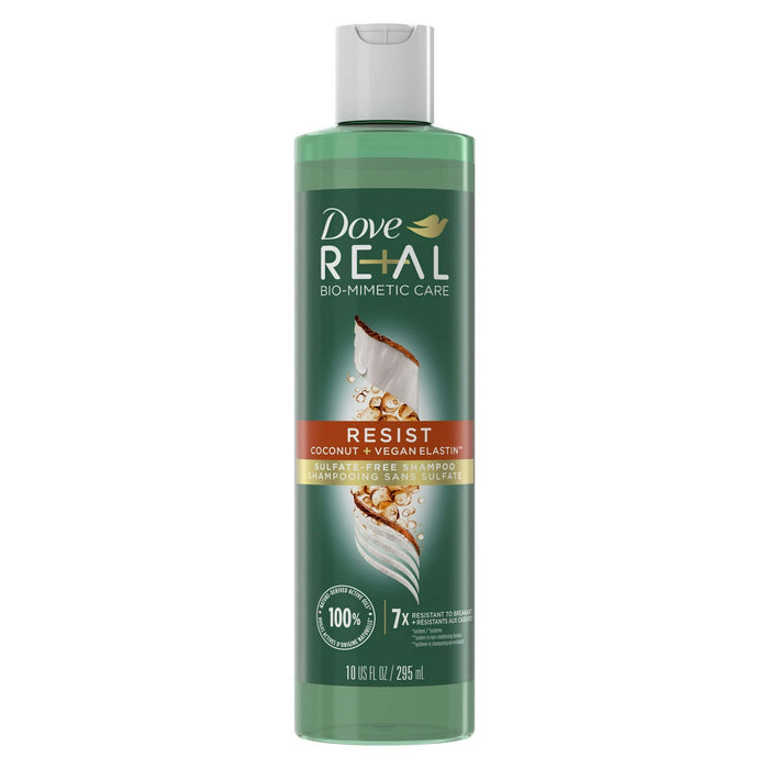 Dove Real Biomimetic Care Resist Daily Shampoo with Vegan Elastin All Hair Types, Coconut, 10 fl oz