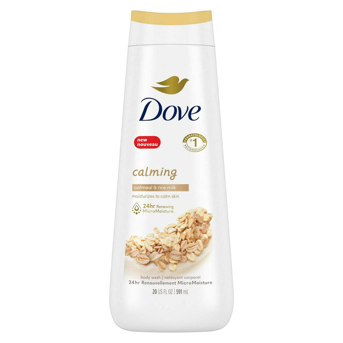 Dove Calming Long Lasting Gentle Women's Body Wash All Skin Type, Oatmeal and Rice Milk, 20 fl oz