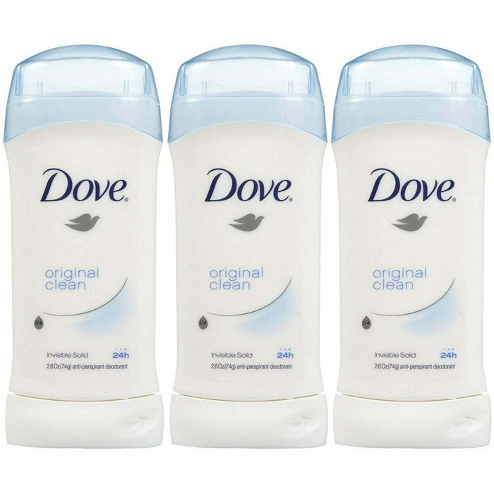 Dove Antiperspirant Deodorant Original Clean Invisible Solid, 2.6 oz, 3 Pack