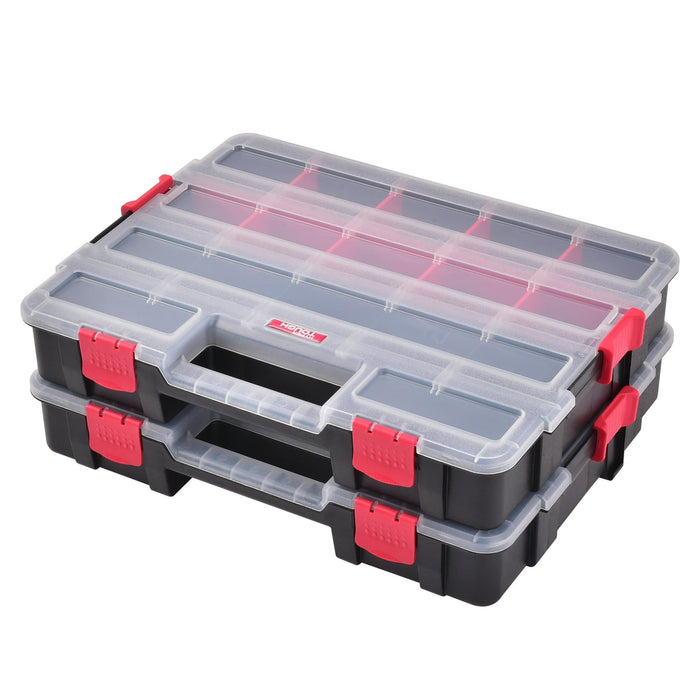 Hyper Tough Plastic Heavy-Duty Interlocking Organizer with Slide Lock 2-Pack