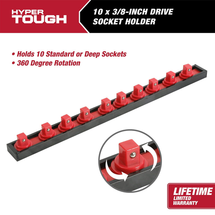 Hyper Tough 3/8-inch Aluminum Socket Organizer, Holds 10 Standard or Deep Sockets