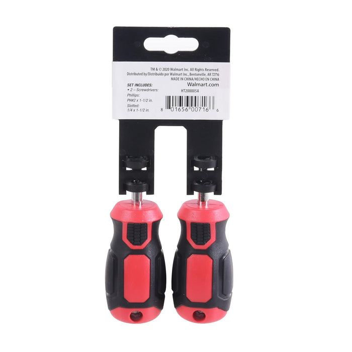 Hyper Tough 2 Piece Stubby Screwdriver Set Slotted, 0 V