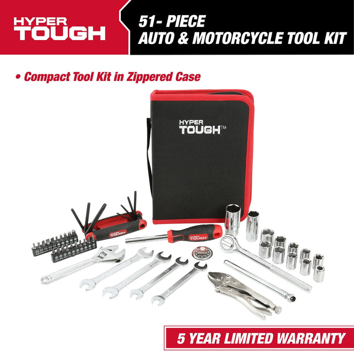 Hyper Tough 51-Piece Auto and Motorcycle Mechanic's Tool Kit, 4376V