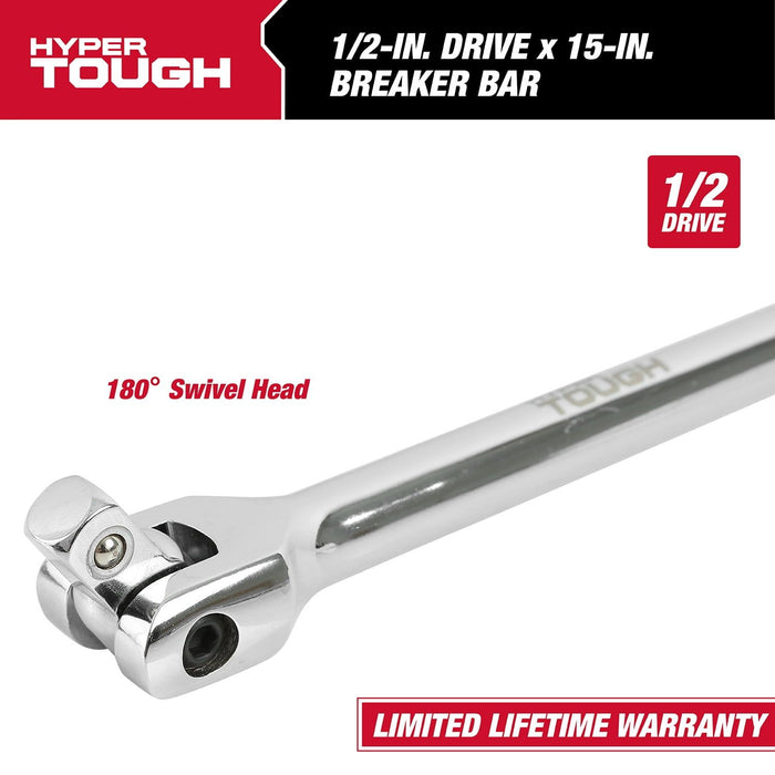 Hyper Tough 15-Inch 1/2-Inch Rust Resistant Breaker Bar with Rotating Head