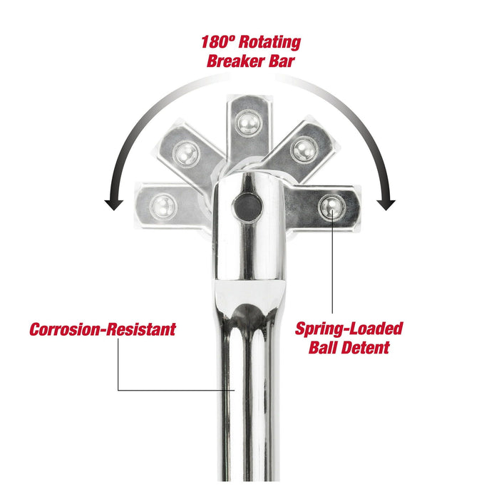 Hyper Tough 15-Inch 1/2-Inch Rust Resistant Breaker Bar with Rotating Head