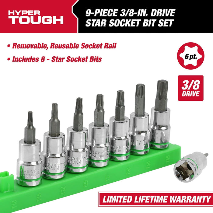 Hyper Tough 9-Piece, 3/8-inch Drive, Star Socket Bit Set for Automotive and DIY Projects, 6569