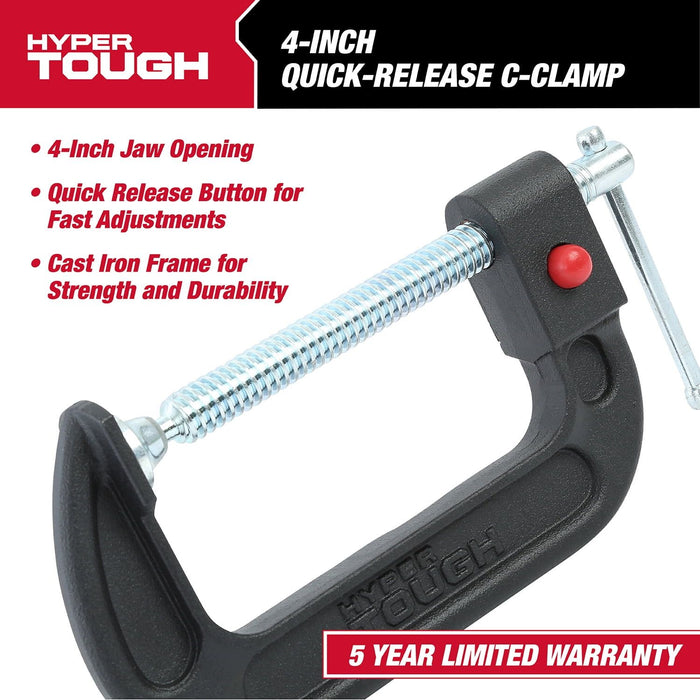 Hyper Tough 4-Inch Push Button Quick Release C-Clamp, 4820V