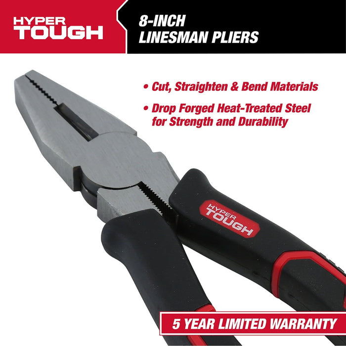 Hyper Tough 8-inch Linesman Pliers with Ergonomic Soft Grips, 5176V