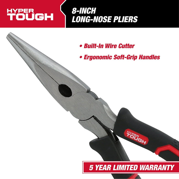 Hyper Tough 8-inch Long Nose Pliers with Ergonomic Comfort Grips, 5170V