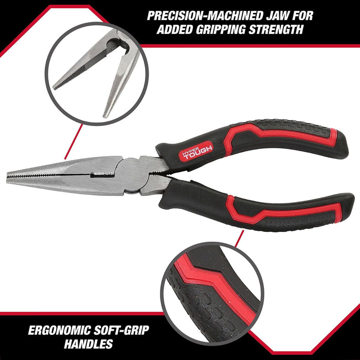 Hyper Tough 6-Inch Long Nose Plier with Ergonomic Comfort Grips,