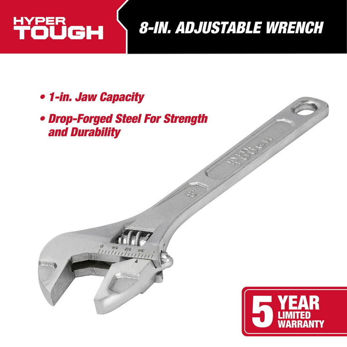 Hyper Tough 8-inch Adjustable Wrench, Steel Construction, Model 43180