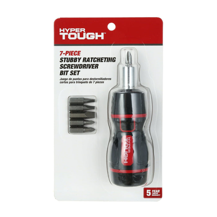 Hyper Tough 7 Piece Stubby Ratcheting Screwdriver Bit Set