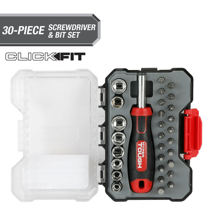 Hyper Tough 30 Piece Screwdriver and Bit Set in Click Fit? Case, 42034CF, New