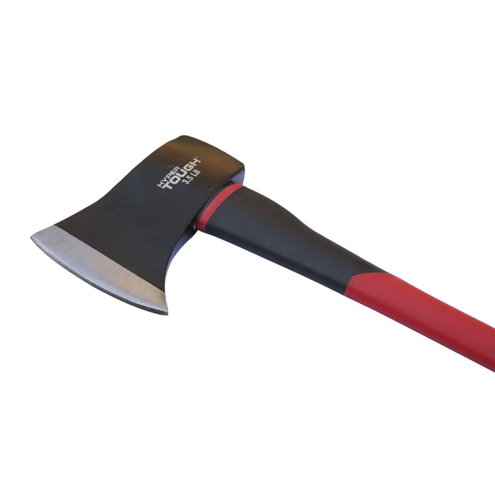 Hyper Tough 3.5 lb Single Bit Axe with Red & Black Double Injection Fiberglass 34" Handle