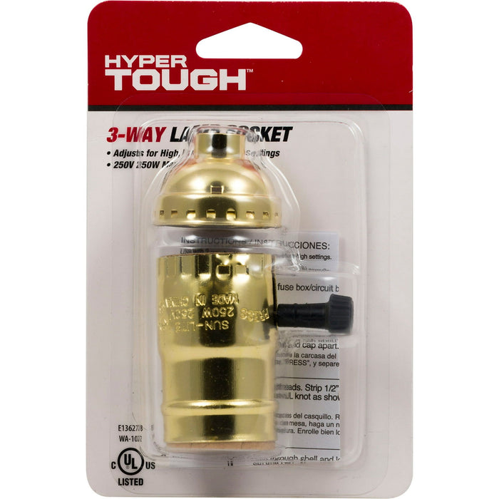 Hyper Tough 3-Way Lamp Socket, Brass Finish, 52213, 1 piece