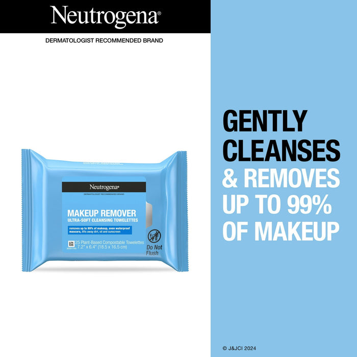 Neutrogena Makeup Remover Wipes and Face Cleansing Towelettes, Plastic Case, 25 Ct