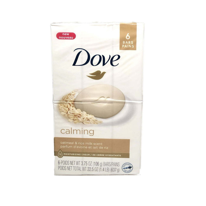 D ove Calmin Moisturizing Beauty Bar Soap, Oatmeal and Rice Milk, 3.75 oz, 6 Ct