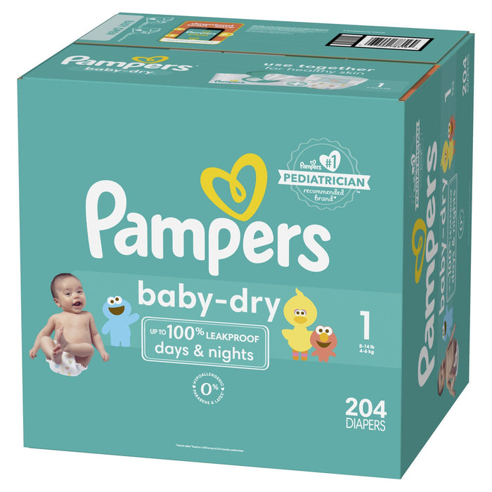 Pampers Baby-Dry Extra Protection Diapers Enormous Packs size 1, 204 count