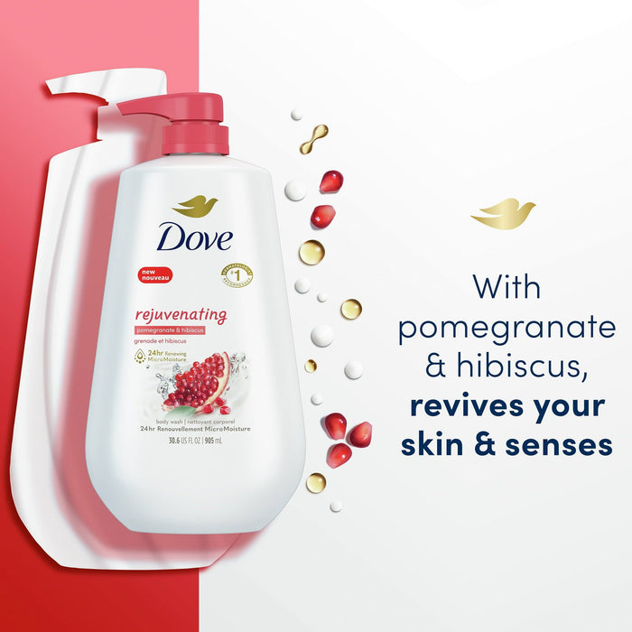 Dove Rejuvenating Long Lasting Gentle Women's Body Wash, Pomegranate and Hibiscus, 30.6 fl oz