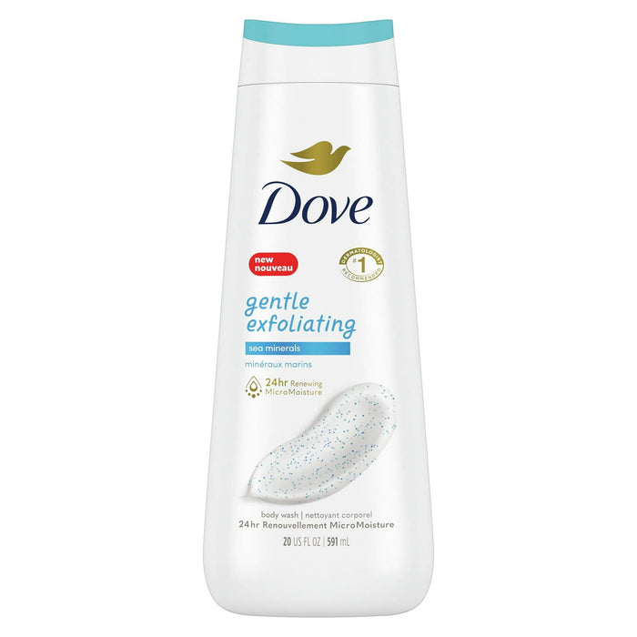 Dove Gentle Exfoliating Long Lasting Women's Body Wash Sea Minerals All Skin, 20 oz