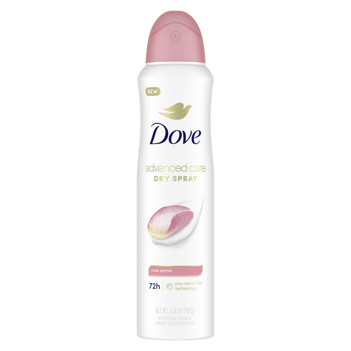 Dove Advanced Care Long Lasting Women's Antiperspirant Deodorant Dry Spray, Rose Petals, 3.8 oz