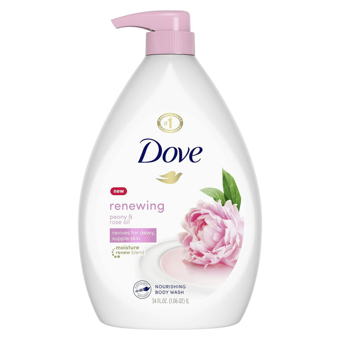 Dove Renewing Long Lasting Gentle Body Wash, Peony and Rose Oil, 30.6 fl oz