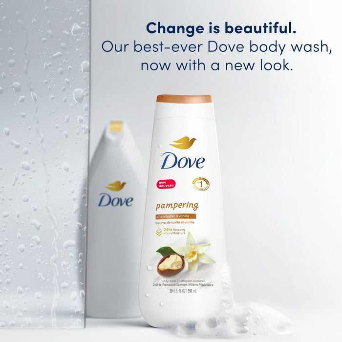 Dove Pampering Gentle Women's Body Wash All Skin Type, Shea Butter & Vanilla, 20 fl oz Twin Pack