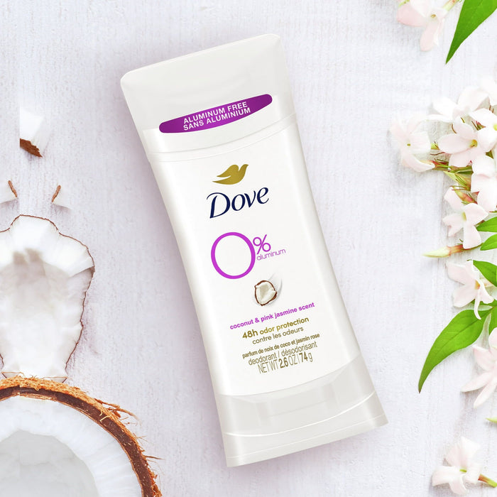 Dove 0% Aluminum Women's Deodorant Stick, Coconut and Pink Jasmine, 2.6 oz