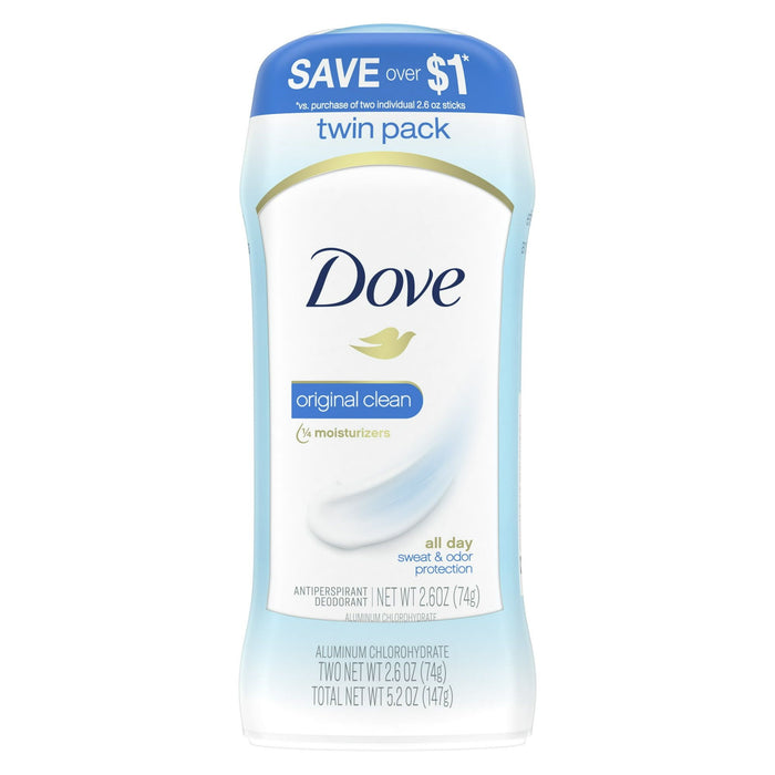 Dove Women's Antiperspirant Deodorant Stick Twin Pack, Original Clean, 2.6 oz