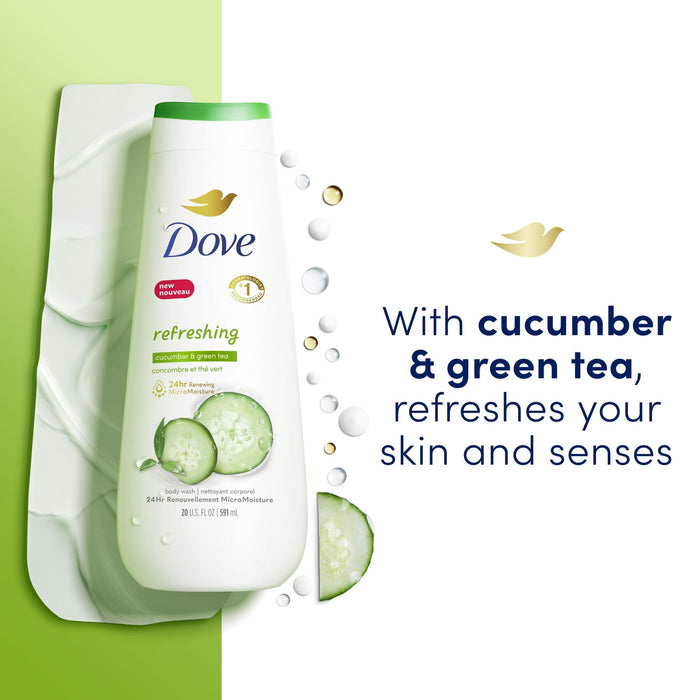 Dove Refreshing Long Lasting Gentle Women's Body Wash All Skin Type, Cucumber & Green Tea, 20 fl oz