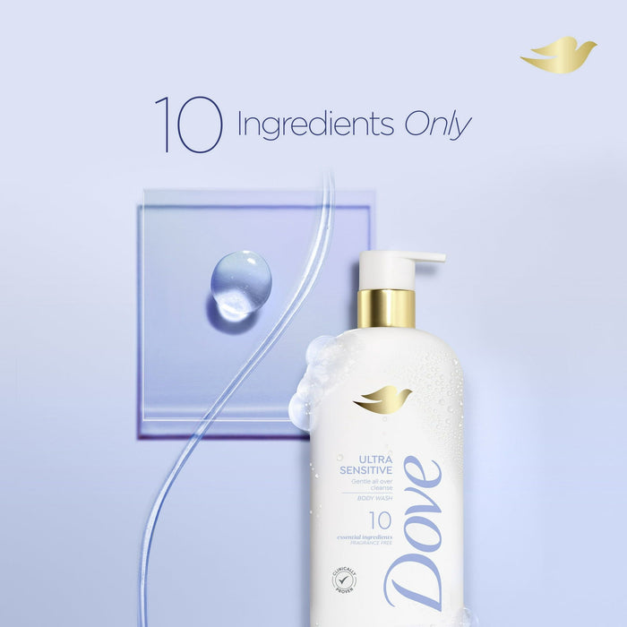 Dove Ultra Gentle Women's Liquid Body Wash Unscented 10 Essential Ingredients All Skin Type, 18.5 oz